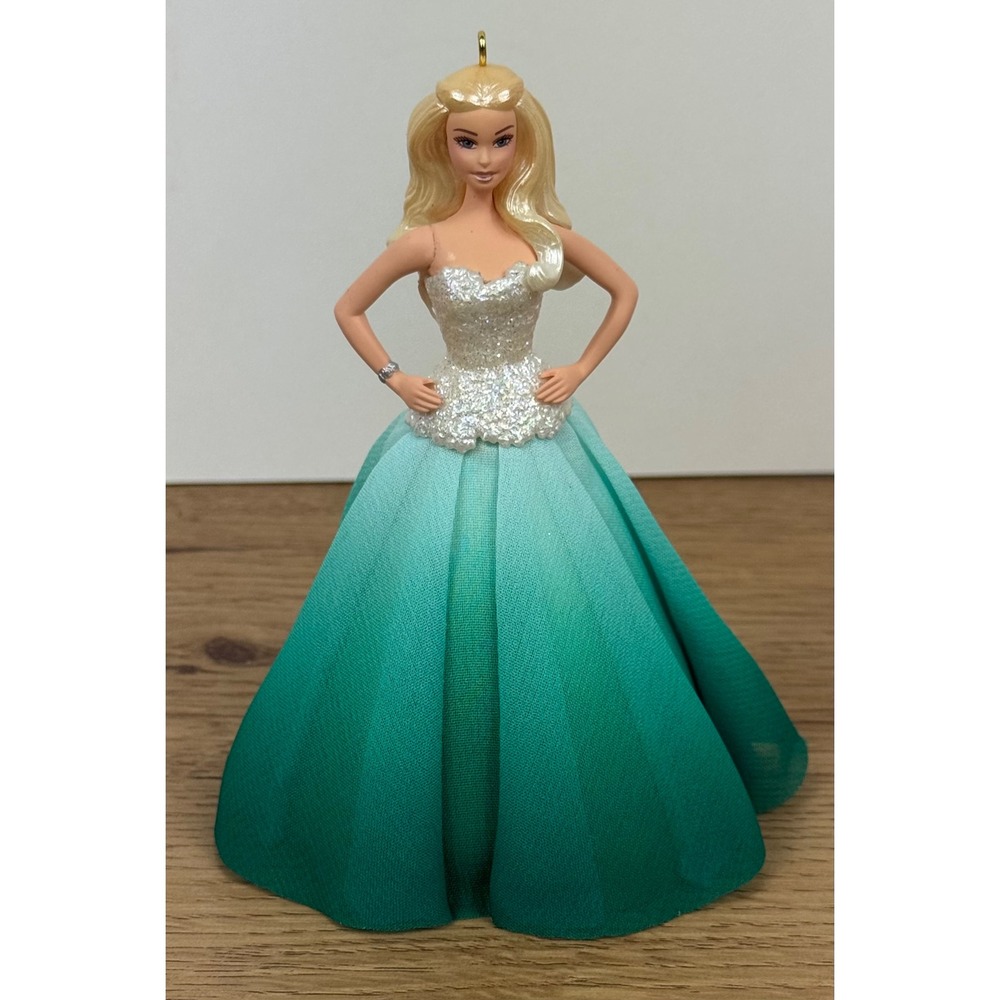 Hallmark Holiday Barbie Ornament 2016 Teal Ombre Gown Glimmering Elegant